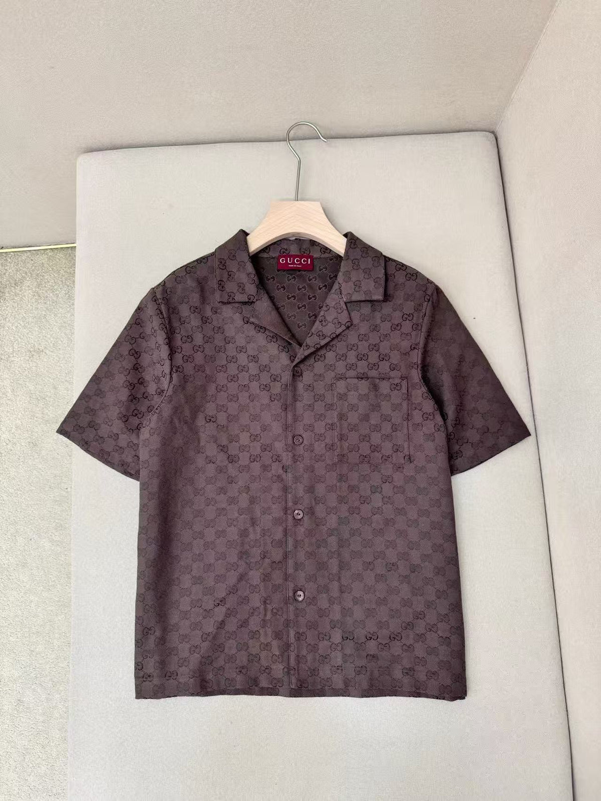 Brown Silk Plain Short-Sleeve - Men's