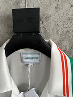 Green and Red Trim Silk Shirt - Men's
