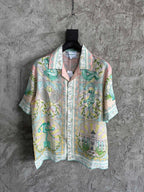 Cream Scenic Print Silk Shirt - Men's