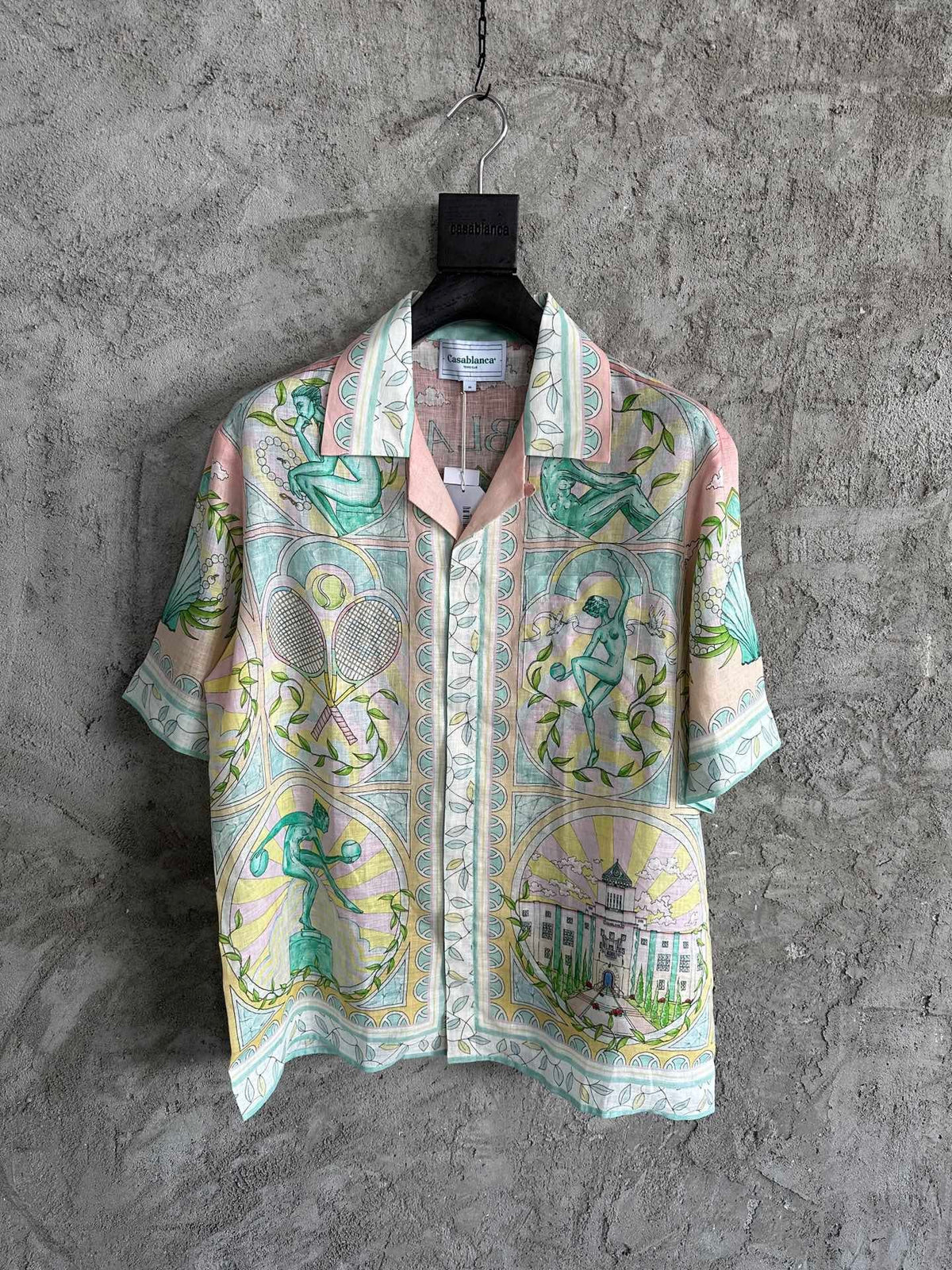 Cream Scenic Print Silk Shirt - Men's
