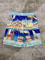 Architectural Print Silk Shorts - Men's