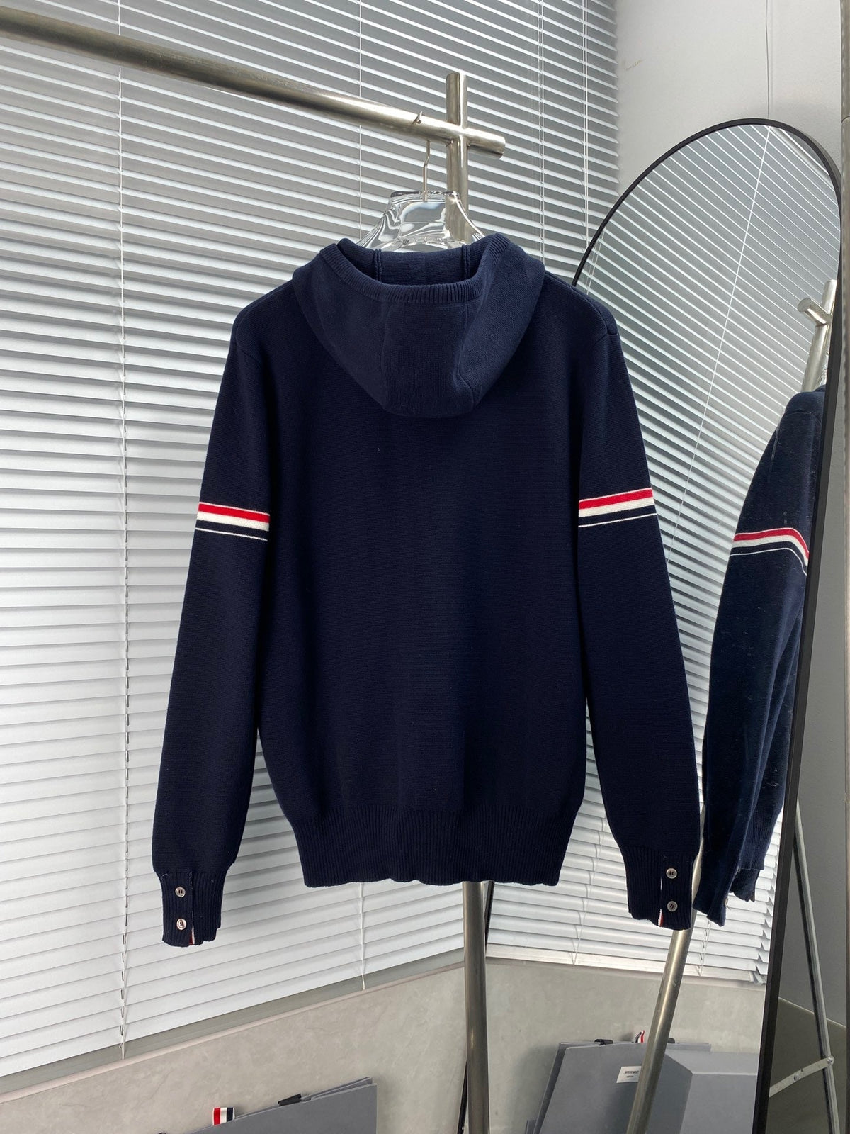 Navy Cotton Striped Sleeve Zip-Through - Men's