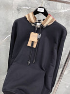 Black Cotton Check Lined Pullover - Men's