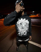 Black Cotton Web Graphic Pullover - Men's