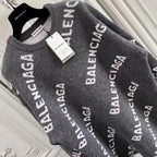 Black Jacquard Text Print Crewneck - Men's