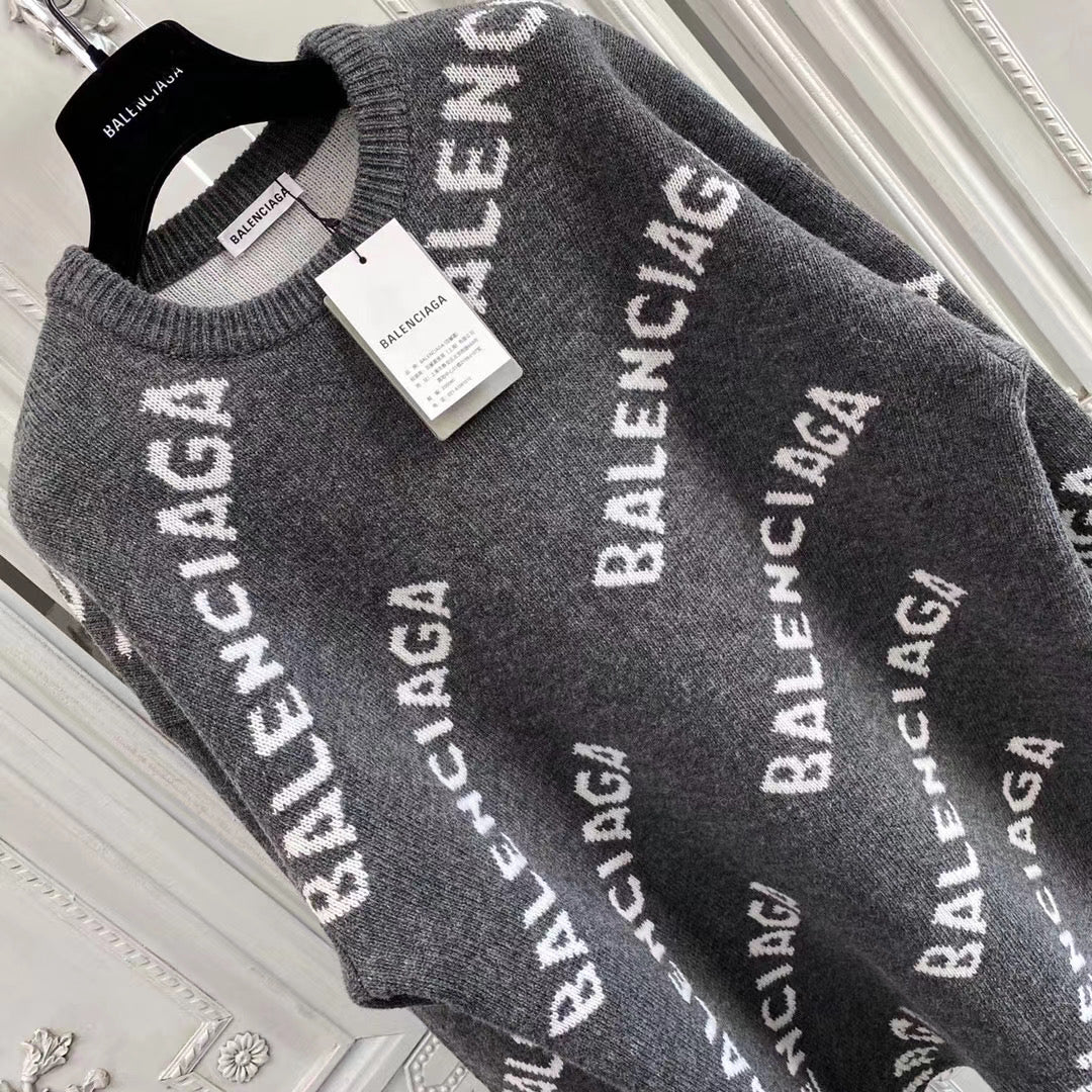 Black Jacquard Text Print Crewneck - Men's