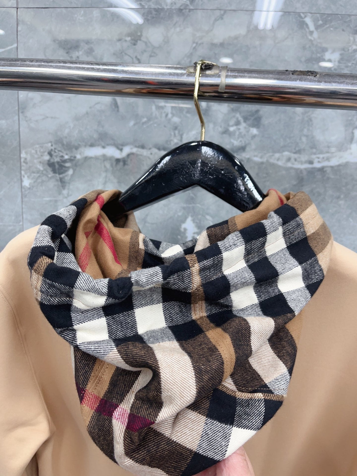 Black Cotton Check Lined Pullover - Men's
