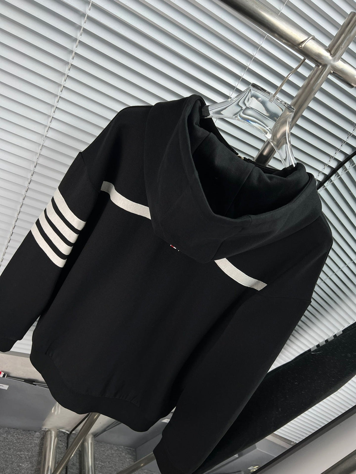 Black Cotton Bar Stripe Zip-Through - Men's