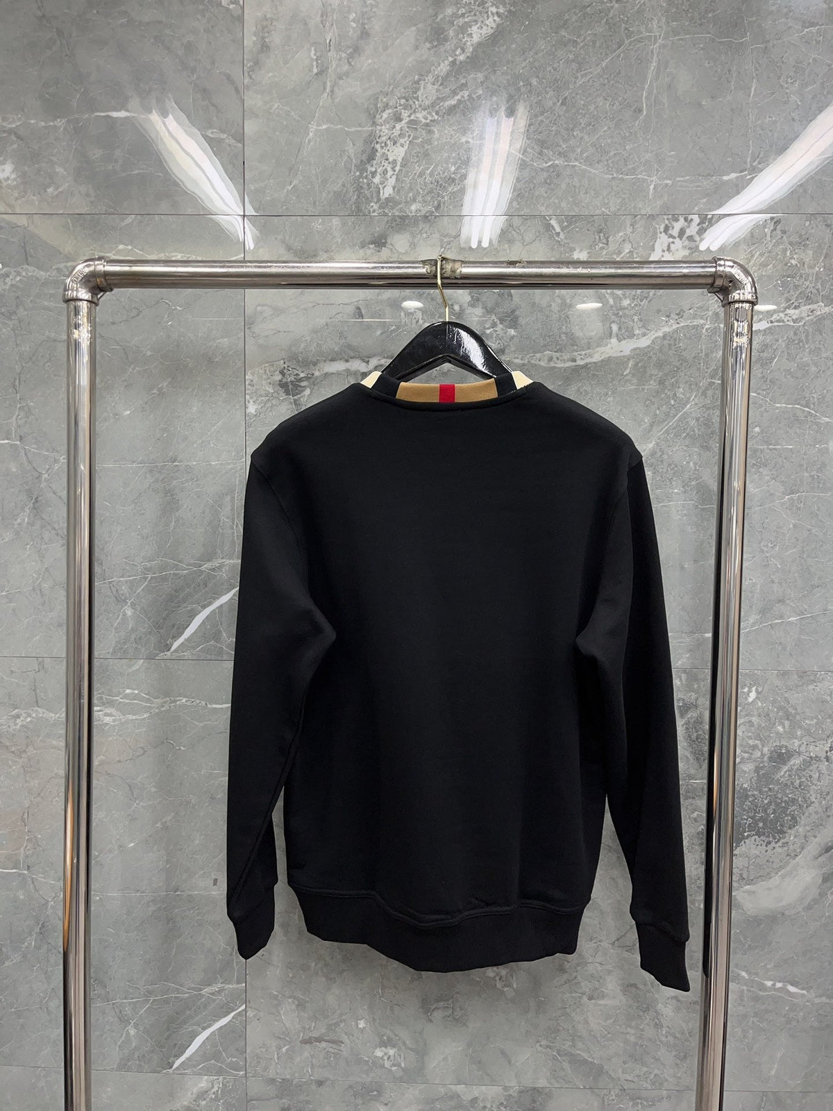 White Cotton Contrast Collar Crewneck - Men's