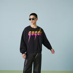 Black Cotton Graphic Crewneck - Men's
