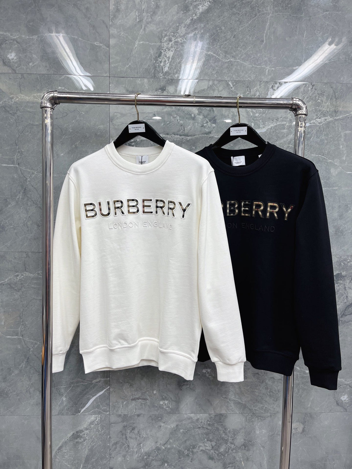 Navy Cotton Embossed Text Crewneck - Men's