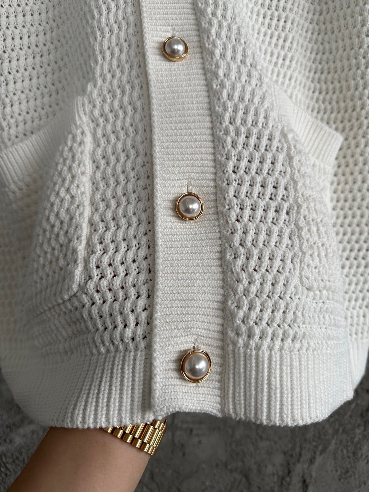 Cream Knit Checkerboard Short-Sleeve - Men's