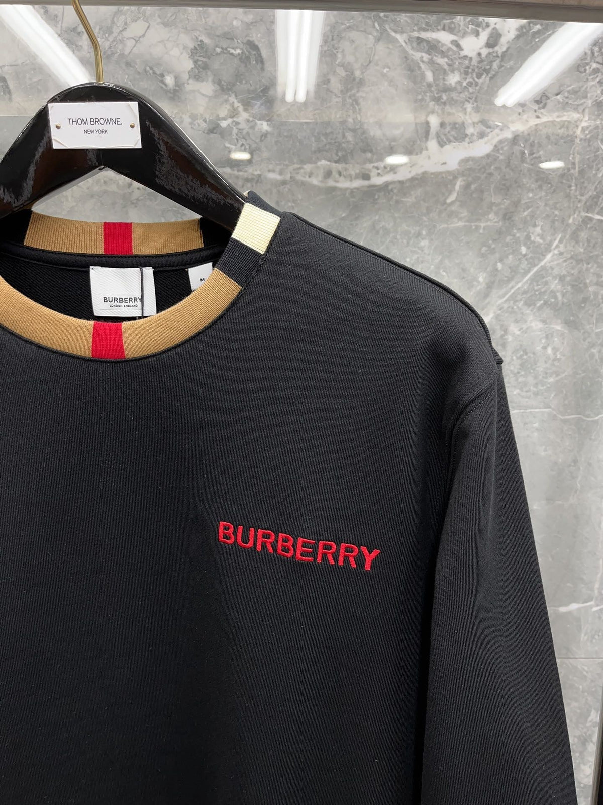White Cotton Contrast Collar Crewneck - Men's