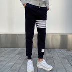 Navy Cotton Bar Stripe Joggers - Men's