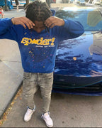 Blue Cotton Graphic Pullover - Men's
