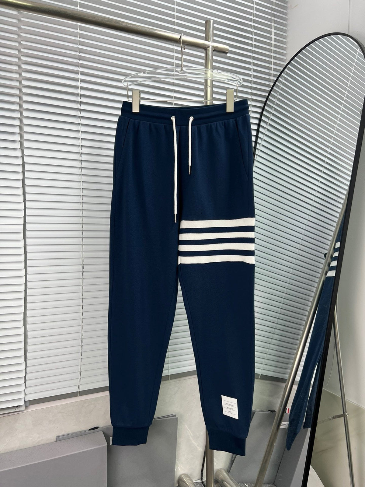 Navy Cotton Bar Stripe Joggers - Men's