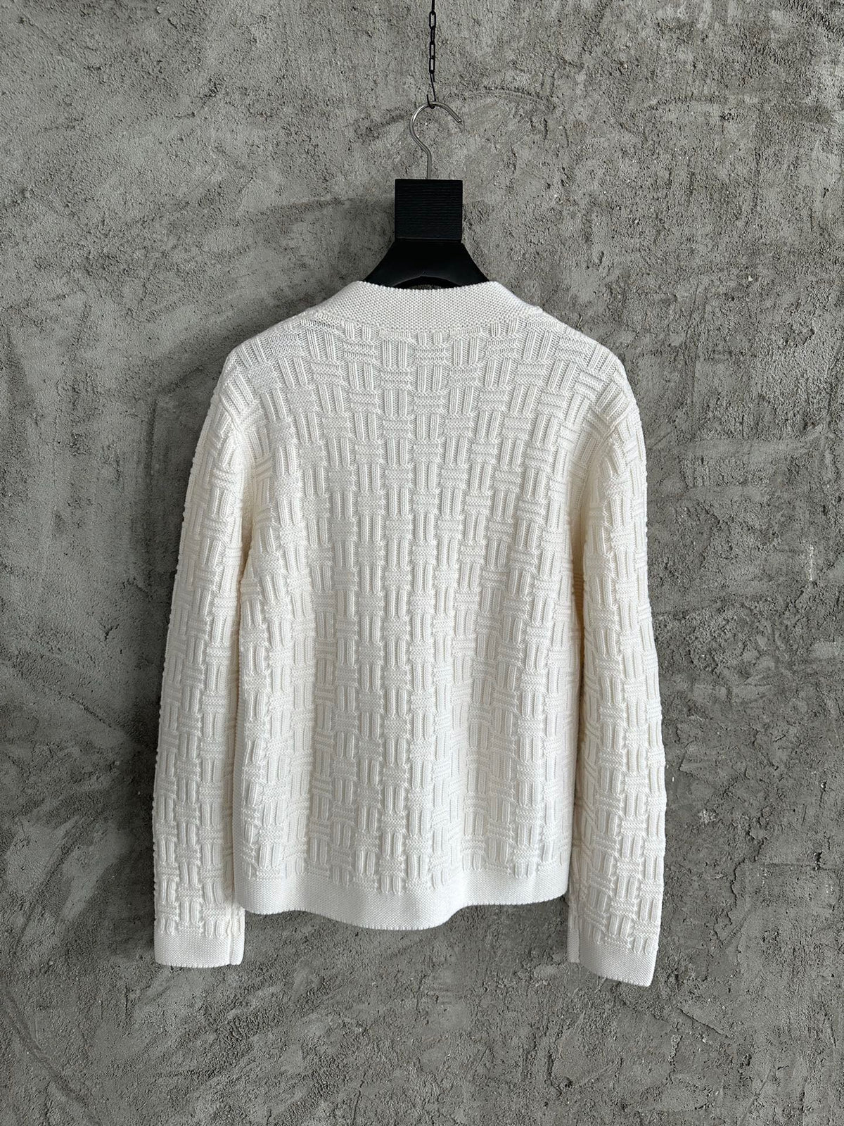 Cream Wool Cable Cardigan - Men's