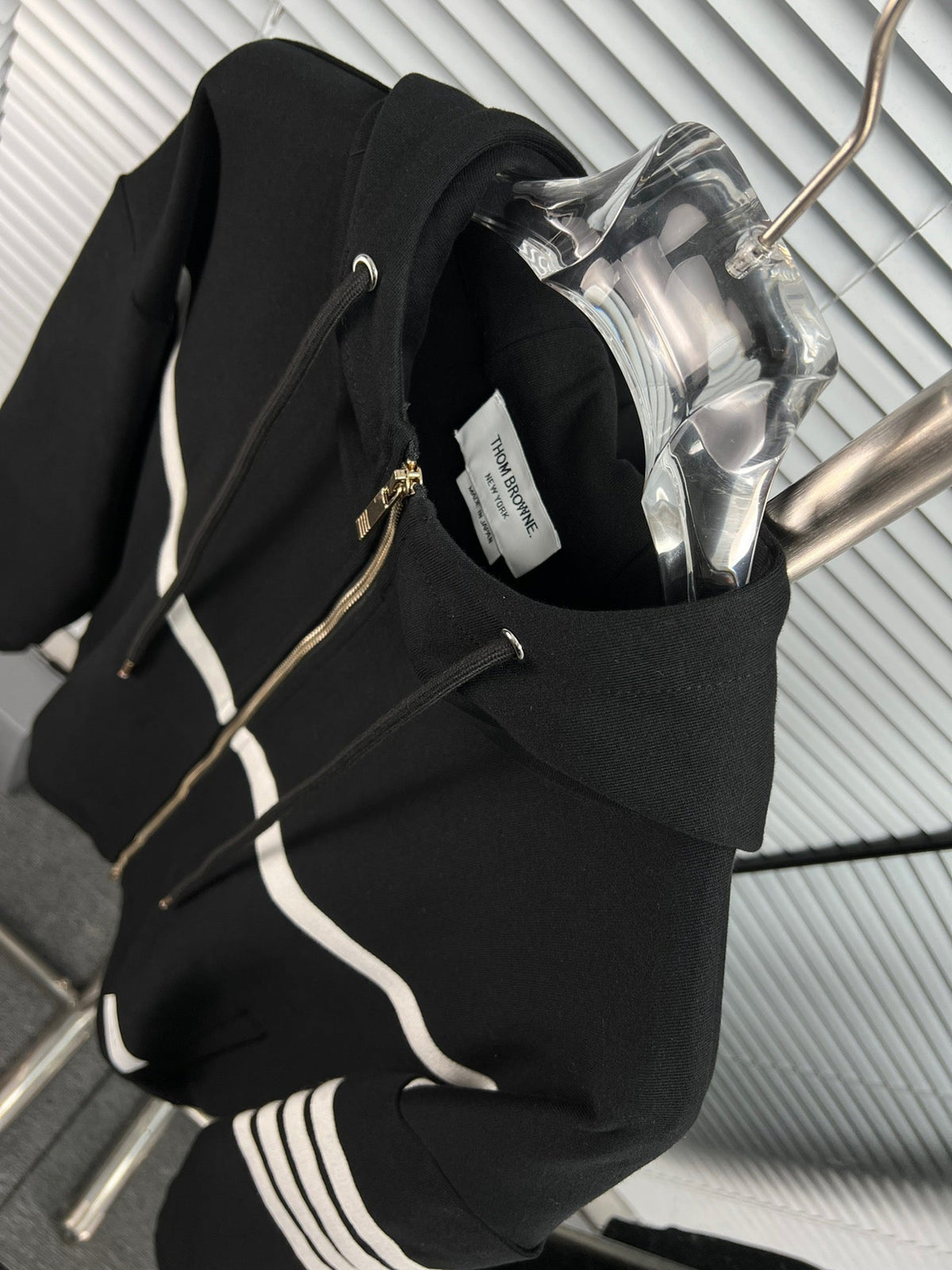 Black Cotton Bar Stripe Zip-Through - Men's