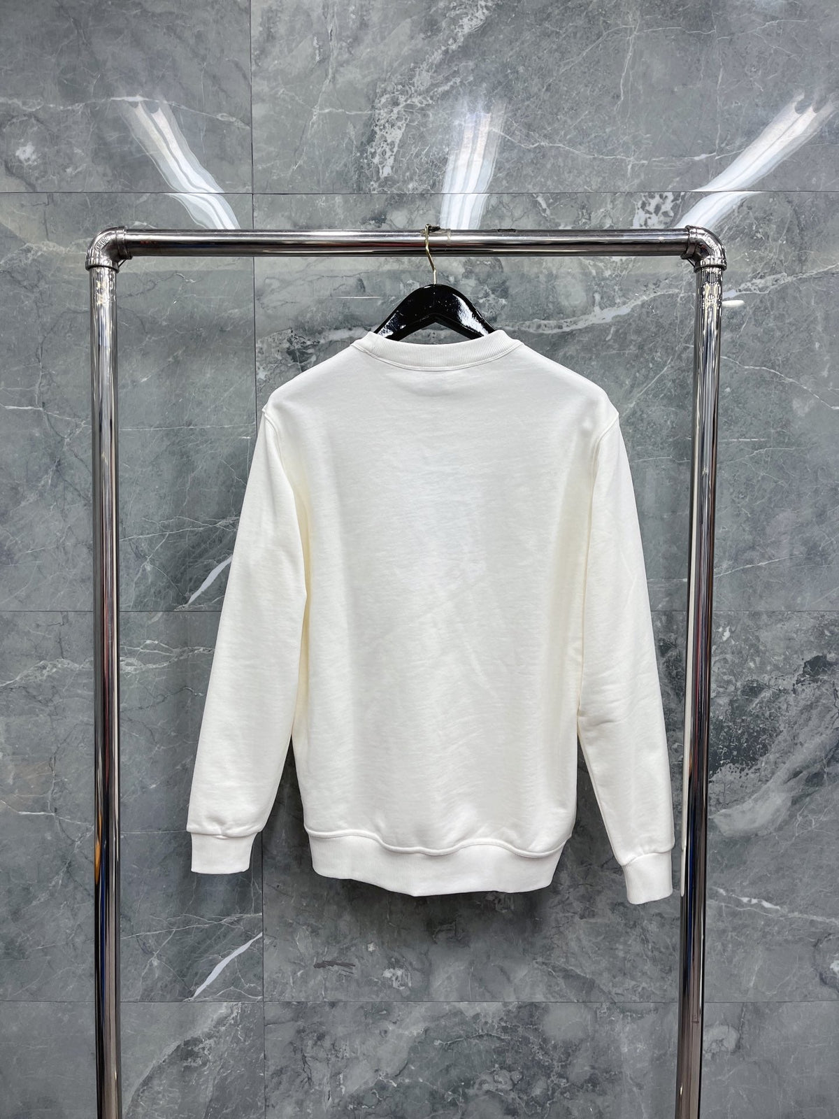 Navy Cotton Embossed Text Crewneck - Men's