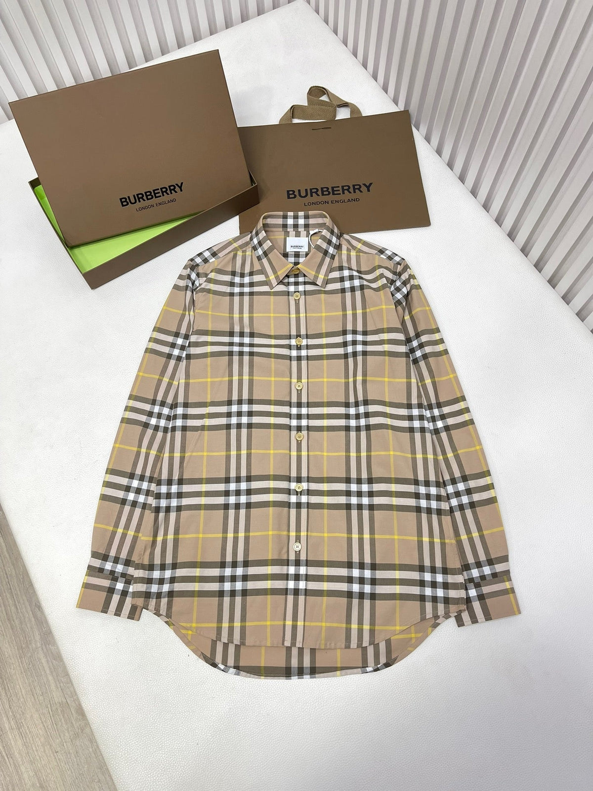 Beige Cotton Check Long-Sleeve - Men's