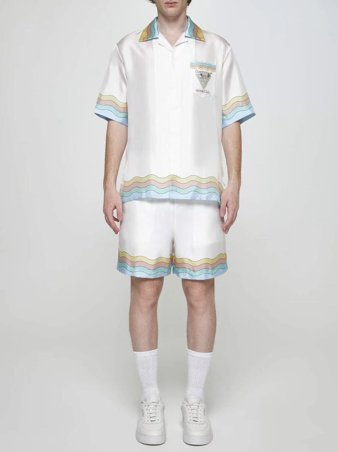 Embroidered Crest Silk Shirt - Men's