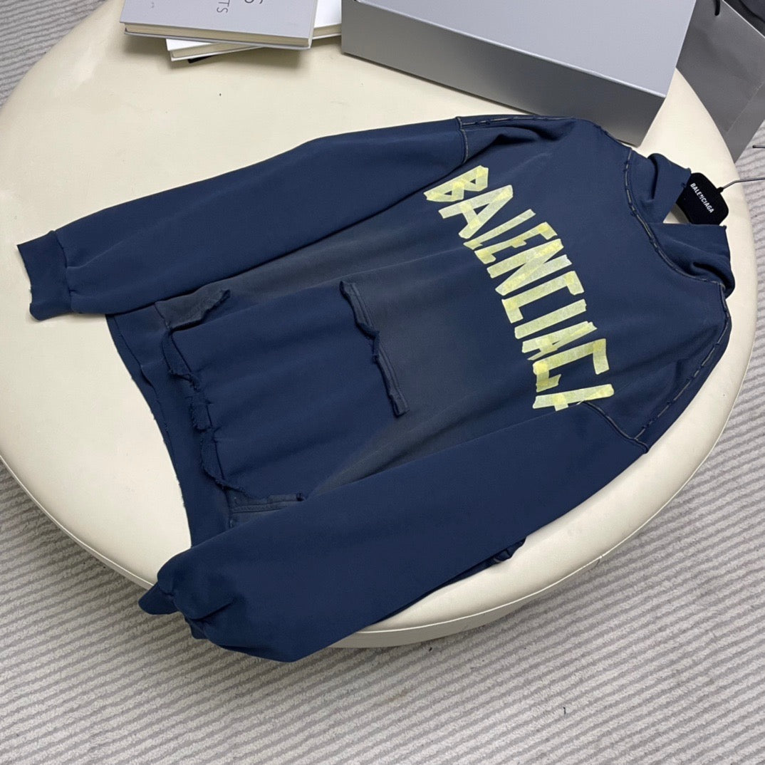 Navy Cotton Text Logo Pullover - Men's