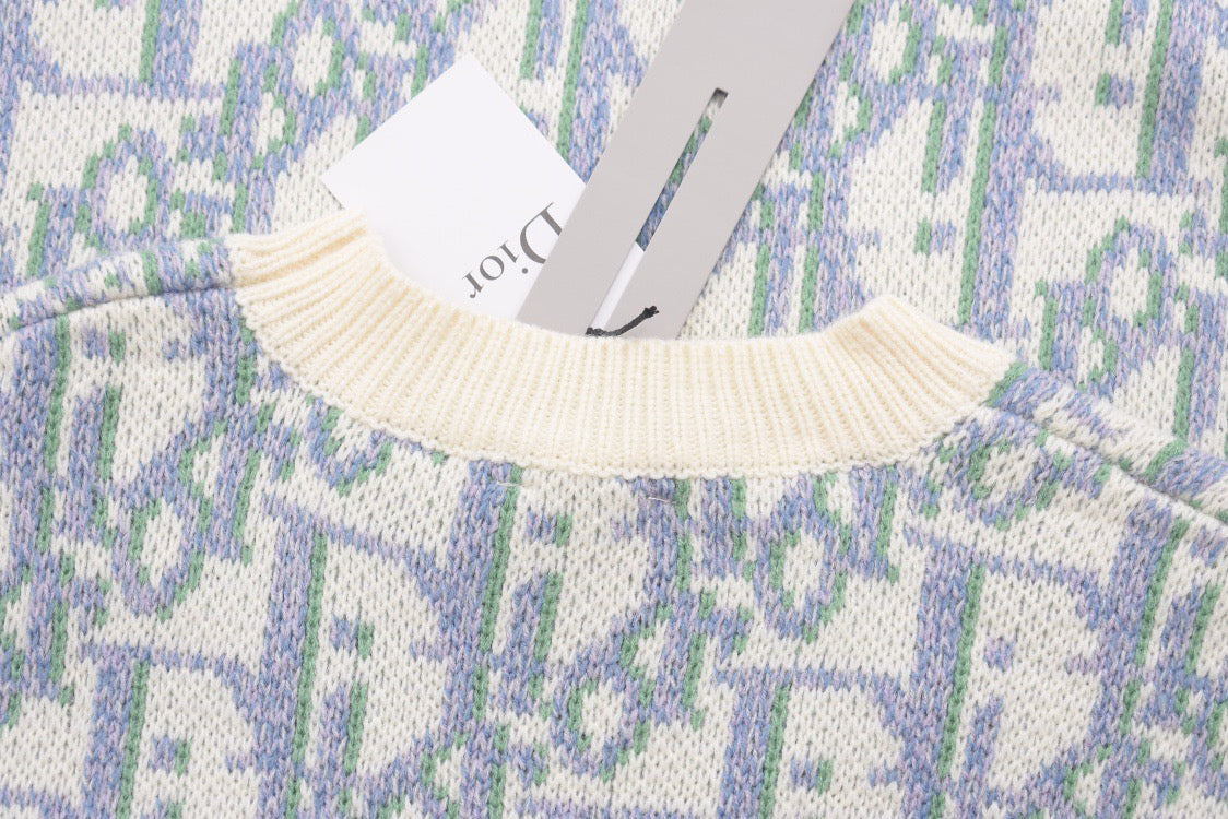 Blue Jacquard Monogram Crewneck - Men's