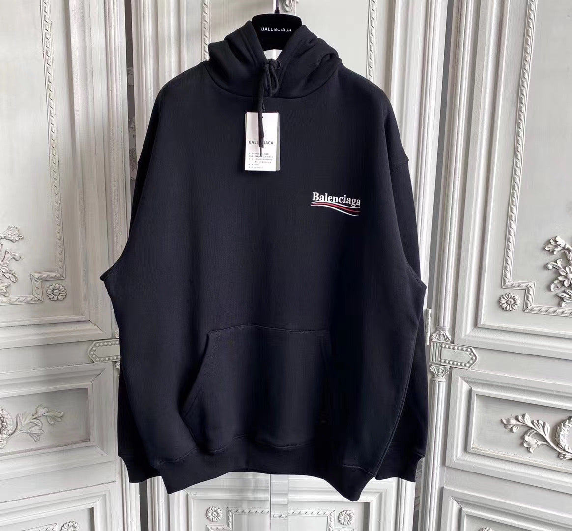 Black Cotton Chest Logo Pullover - Men's