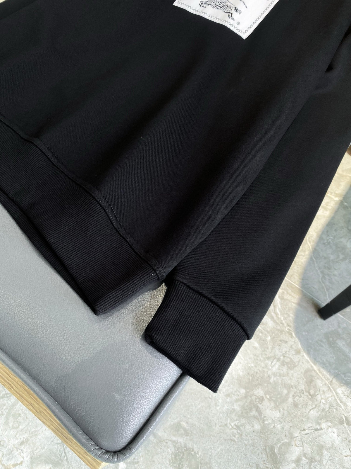Black Cotton Plain Crewneck - Men's