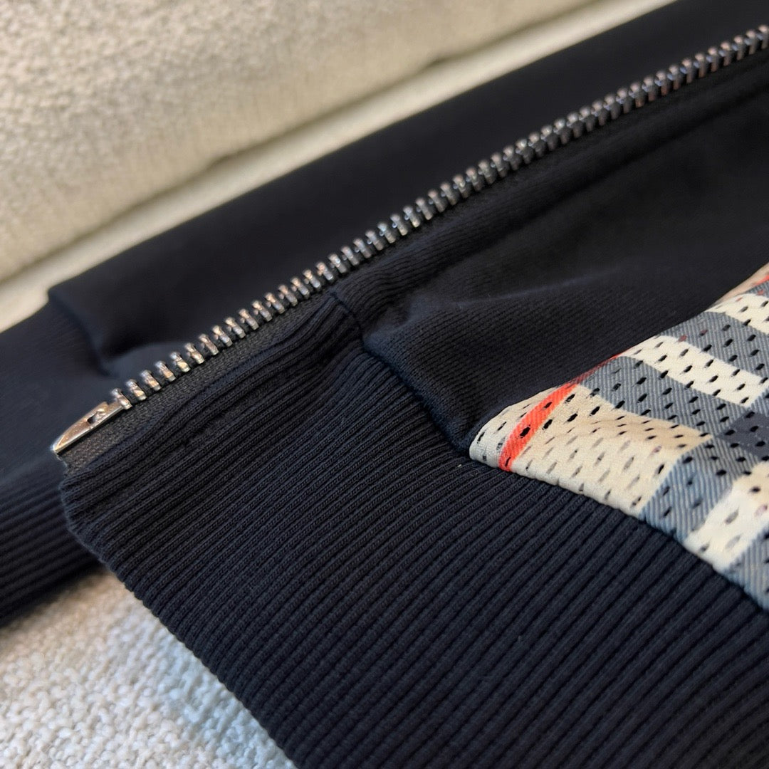 Black Cotton Check Lined Zip-Through - Men's