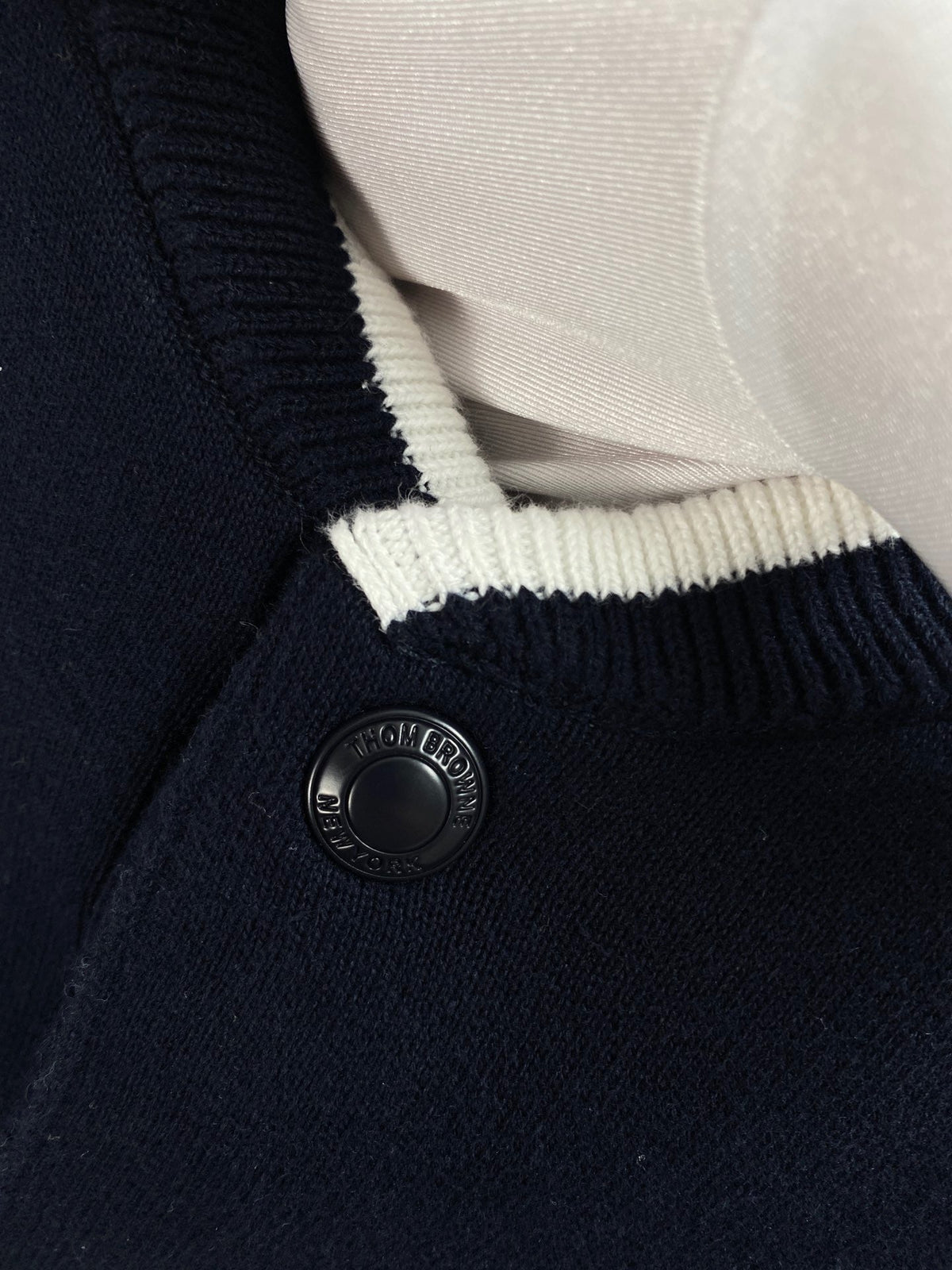 Navy Wool Four-Bar Cardigan - Men's