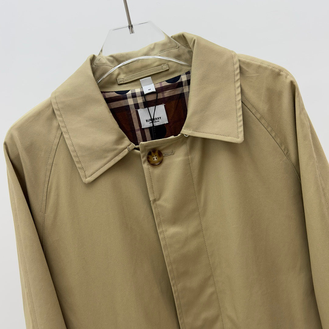 Khaki Cotton Single-Breasted Car Coat - Men's