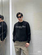 Navy Wool Text Logo Crewneck - Men's