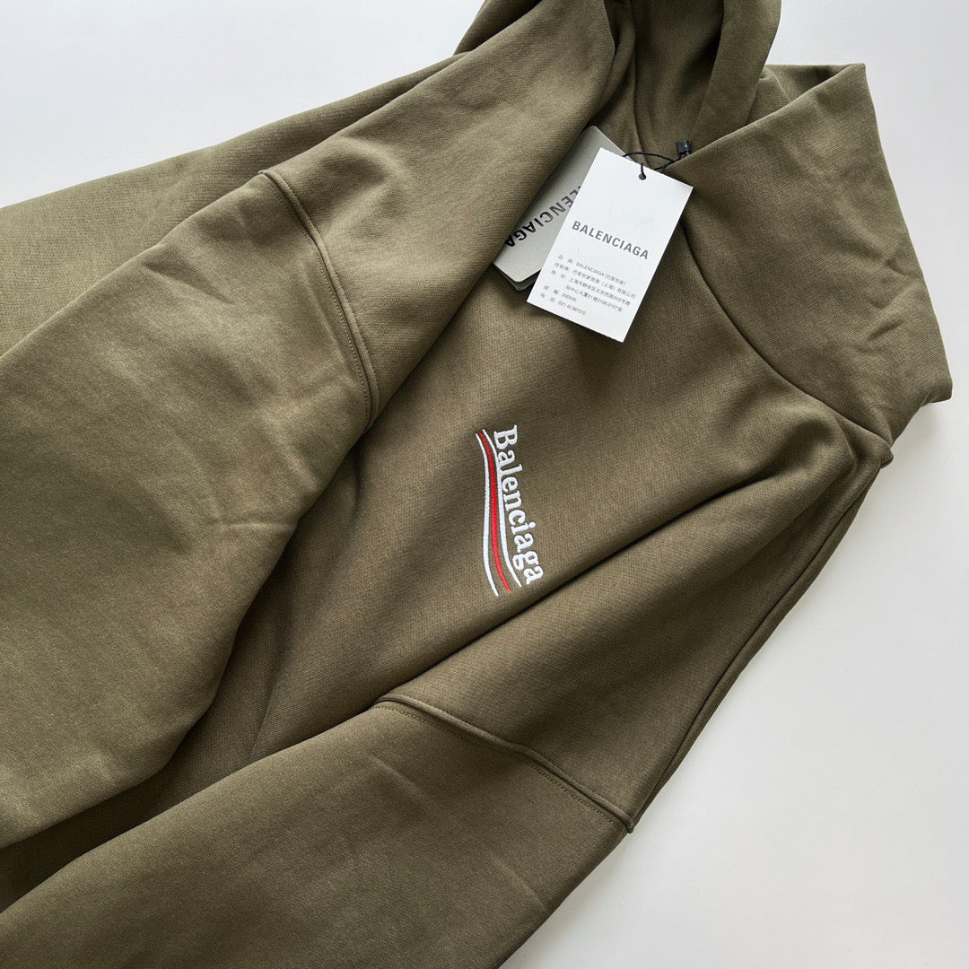 Olive Cotton Chest Logo Pullover - Men's