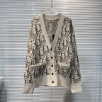 Beige Jacquard Monogram Cardigan - Men's