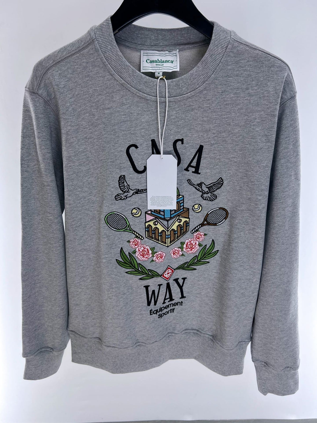 Grey Cotton Crest Graphic Crewneck - Men's