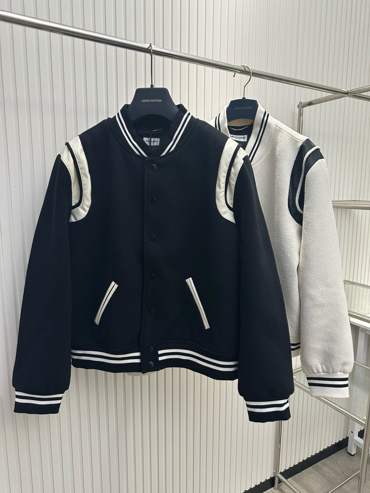 Navy Wool Striped Trim Varsity - Men's