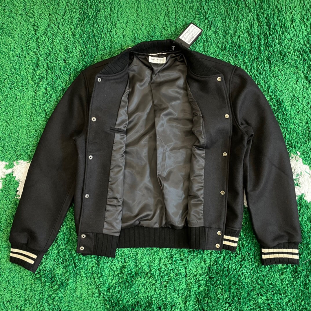 Navy Wool Contrast Trim Varsity - Men's