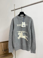 Black Wool Intarsia Crewneck - Men's