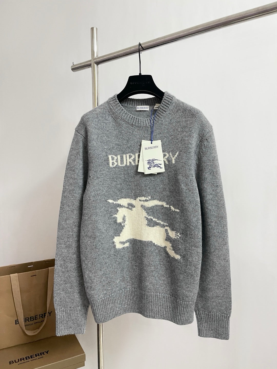 Black Wool Intarsia Crewneck - Men's