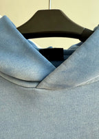 Blue Cotton Washed Logo Pullover - Men's