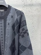 Grey Jacquard Geometric Crewneck - Men's