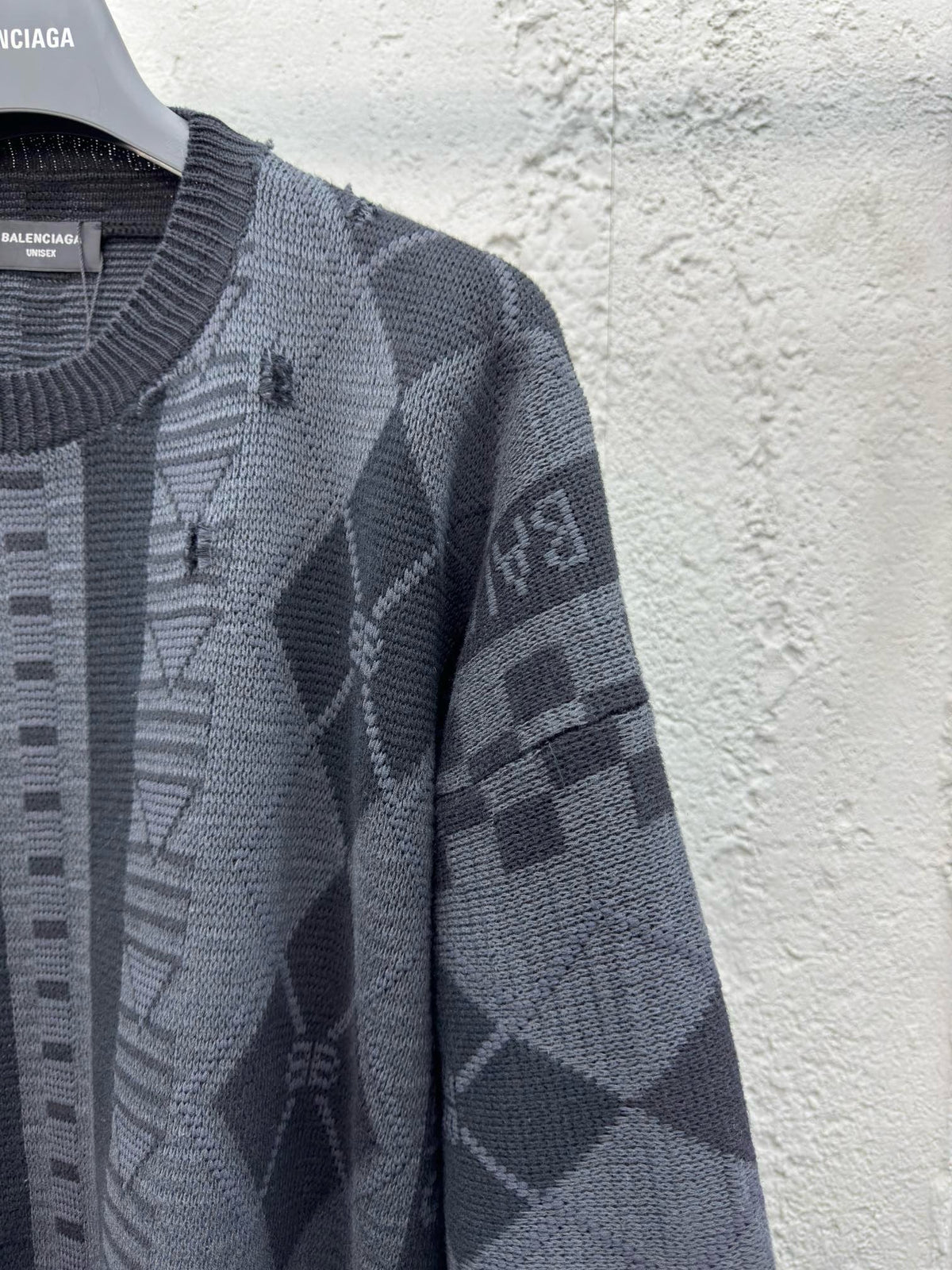 Grey Jacquard Geometric Crewneck - Men's