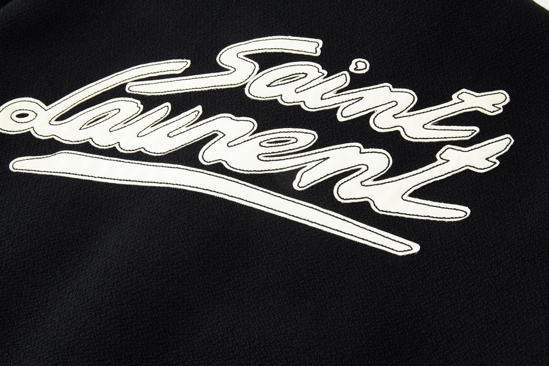 Black Wool Striped Trim Varsity - Men's