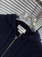 Navy Cotton Striped Sleeve Zip-Through - Men's