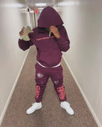 Burgundy Cotton Tonal Print Joggers - Men's