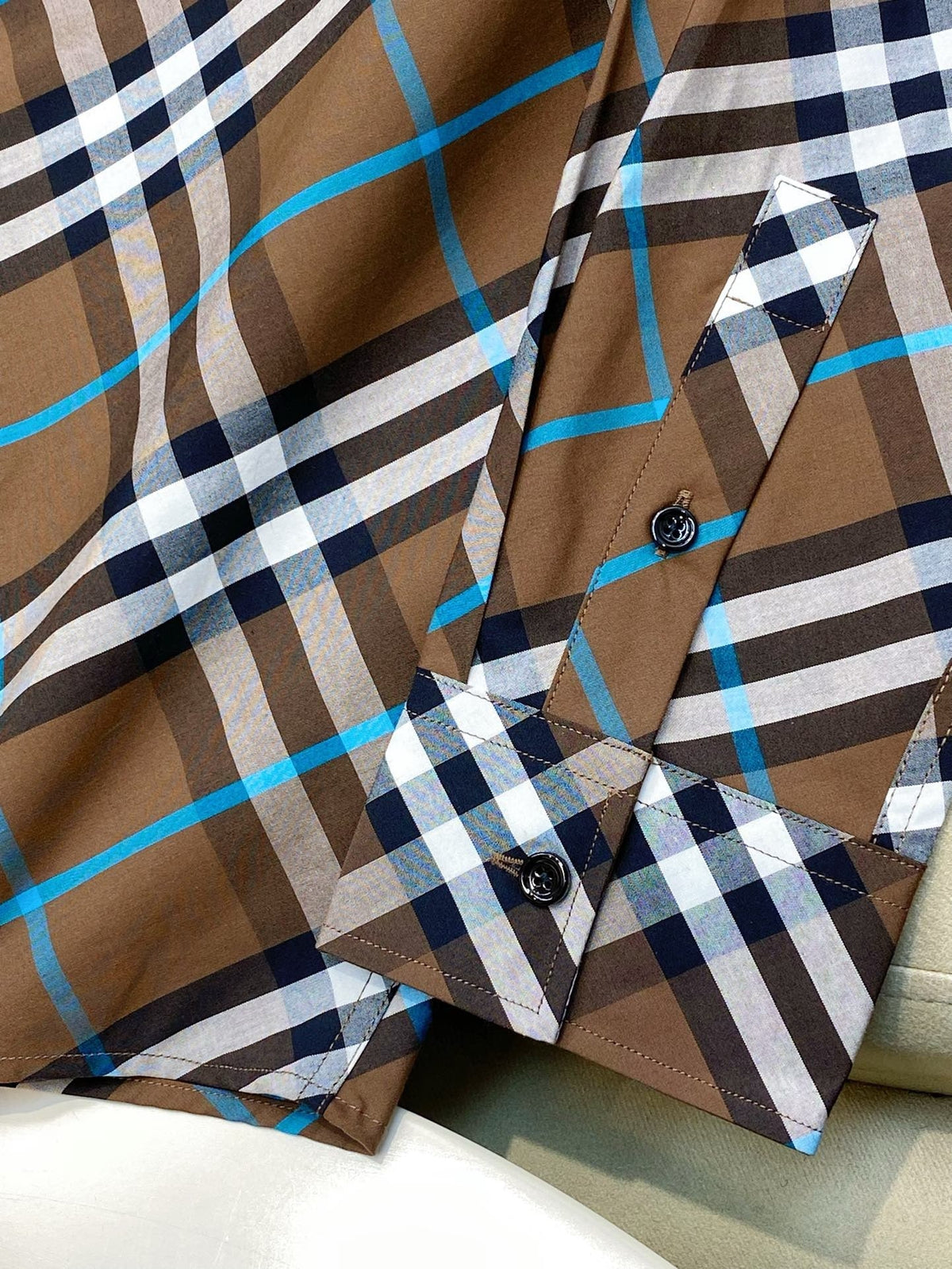 Beige Cotton Tartan Long-Sleeve - Men's