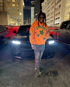 Orange Cotton Star Print Pullover - Men's