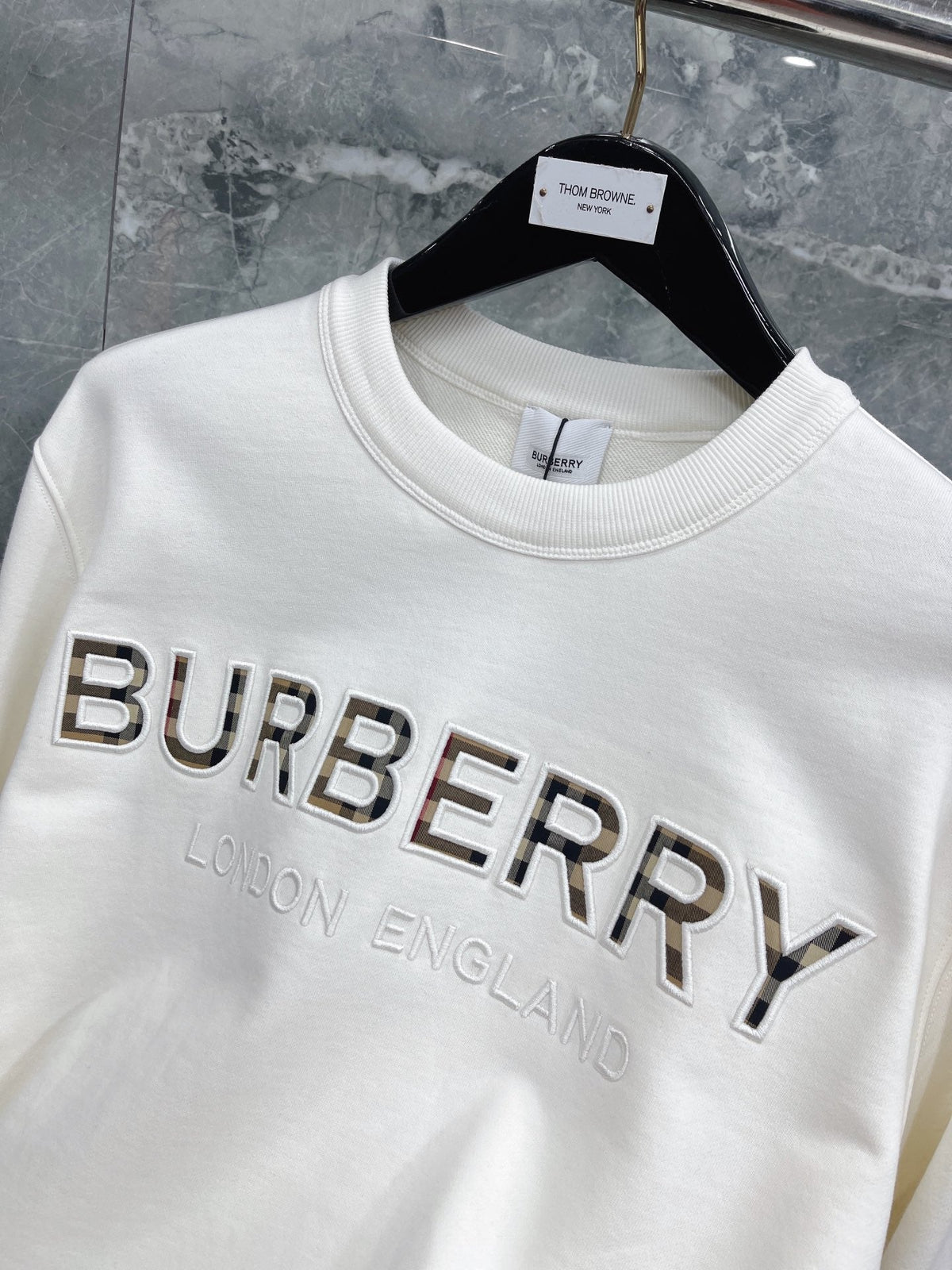 Navy Cotton Embossed Text Crewneck - Men's