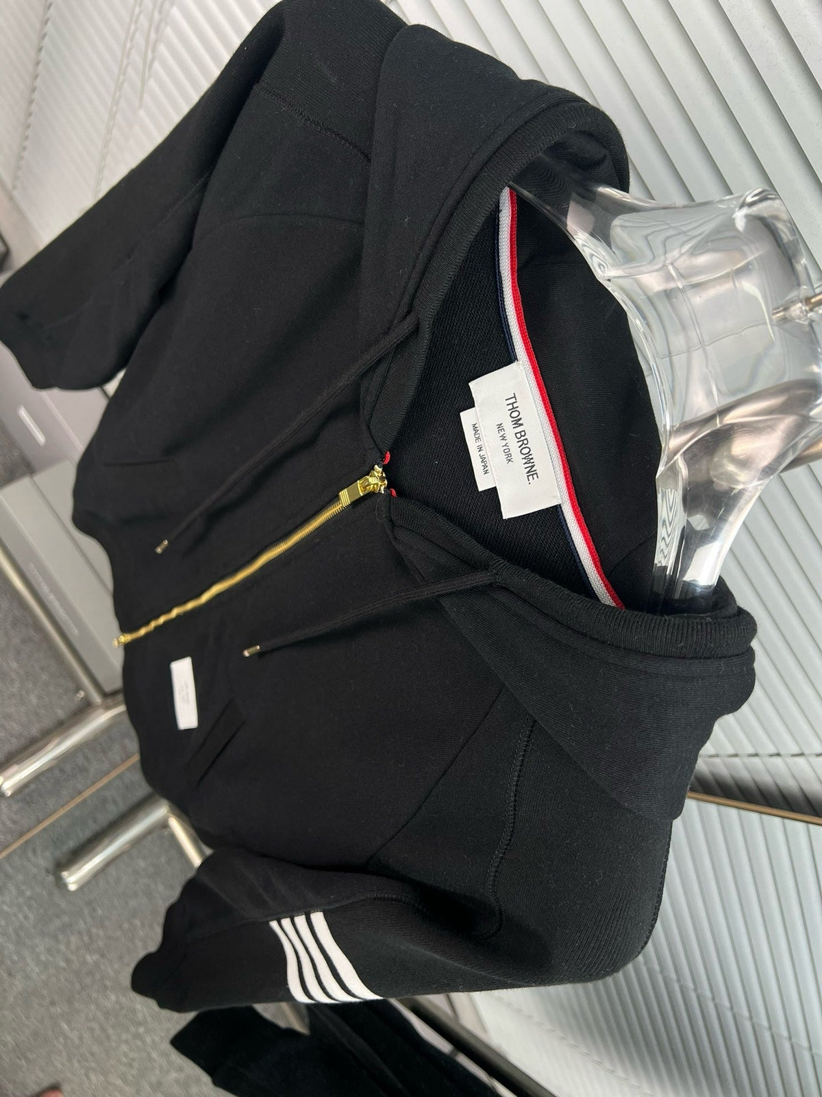 4-Bar Zip Black Hoodie - Men's